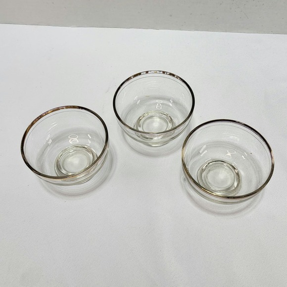 MCM Serving Dinnerware Gold Trim Glass Sherbet Sorbet Dessert Glasses Set of 3 - Picture 4 of 10